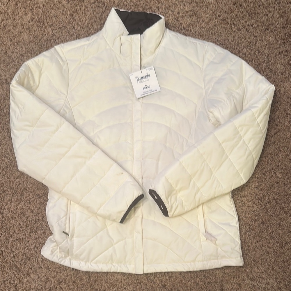 Lands' End White Puffer Jacket with Stand-Up Collar and Full-Zip Design. NWT